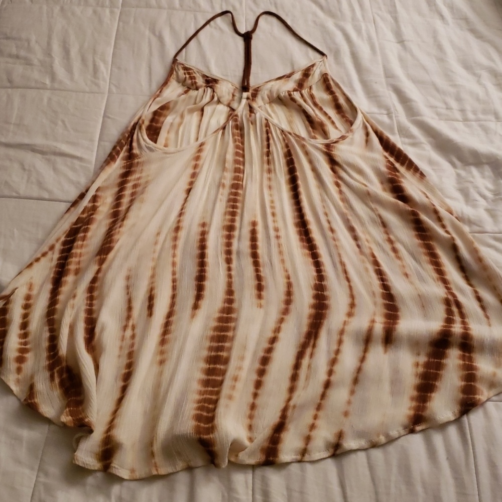 Amuse Society Brown V-neck Beaded T-back Tie Dye Embroided Dress Size S - Picture 5 of 8